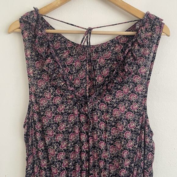 Free People I’m Your Favorite Minidress Ruffled Mini Dress Plum Combo Size L - Picture 4 of 7
